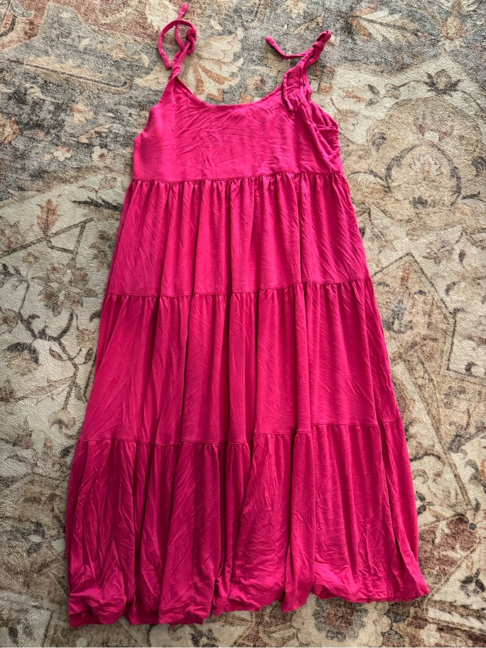 kate quinn Hot Pink Tiered Sundress with Tie Straps
